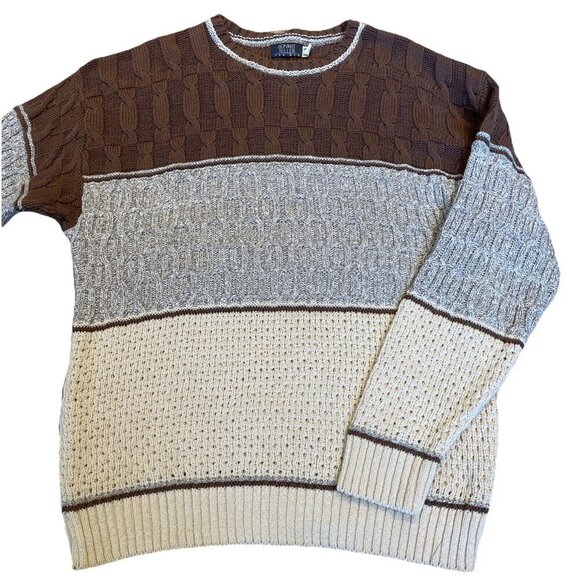 Vintage 80s Bonwit Teller Sweater Men XL Brown Textured Knit Cable Stitch Cosby - Picture 1 of 9